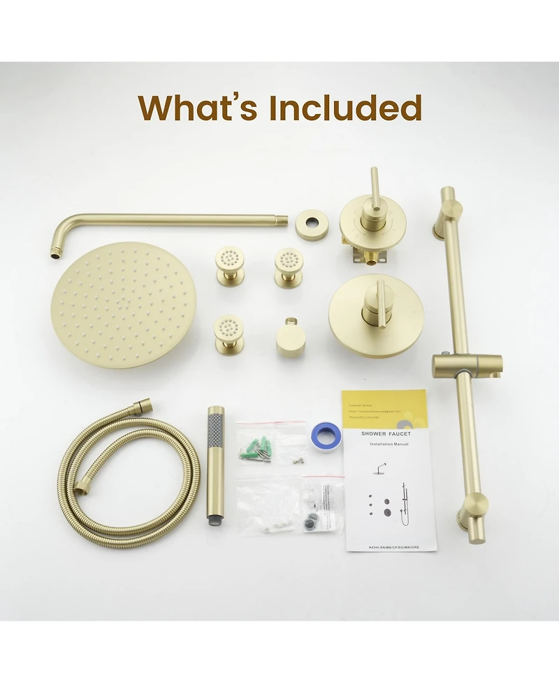 Casainc Pressure-balanced Valve Included All-In-One Kit With Rough In-Valve Thermostatic Shower System Body Jets