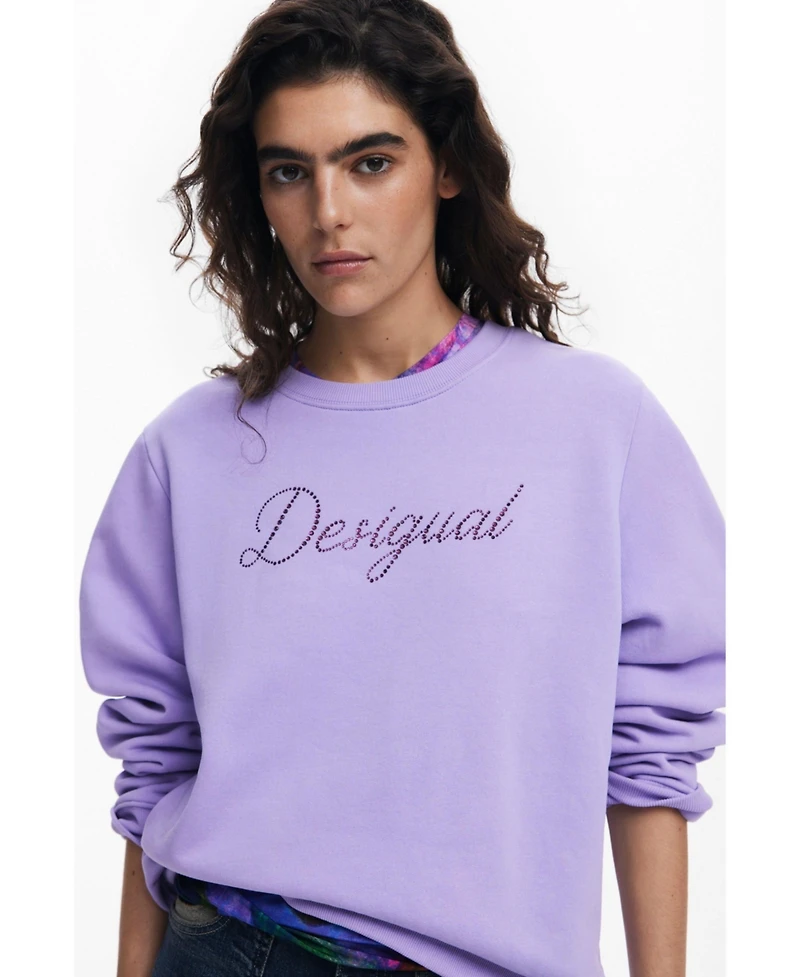 Desigual Women's Sweatshirt with Logo and Rhinestones