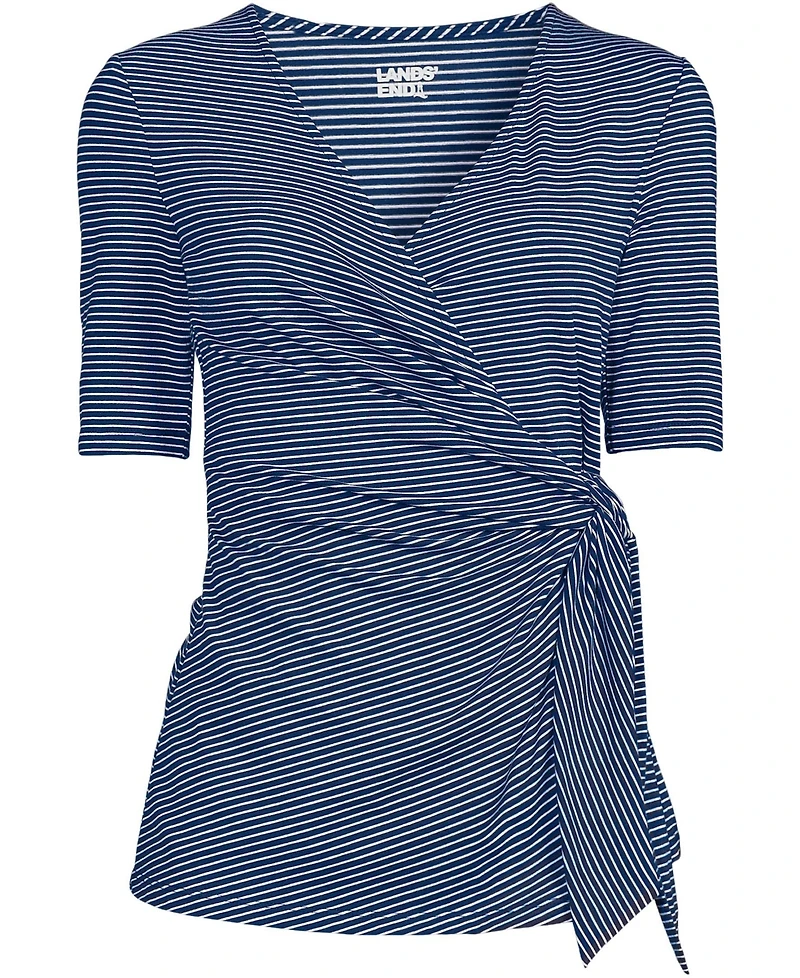 Lands' End Women's Elbow Sleeve Lightweight Jersey Side Tie Blouse