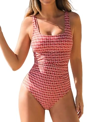 Cupshe Women's Square Neck Back Hook Cutout Ruched One Piece Swimsuit