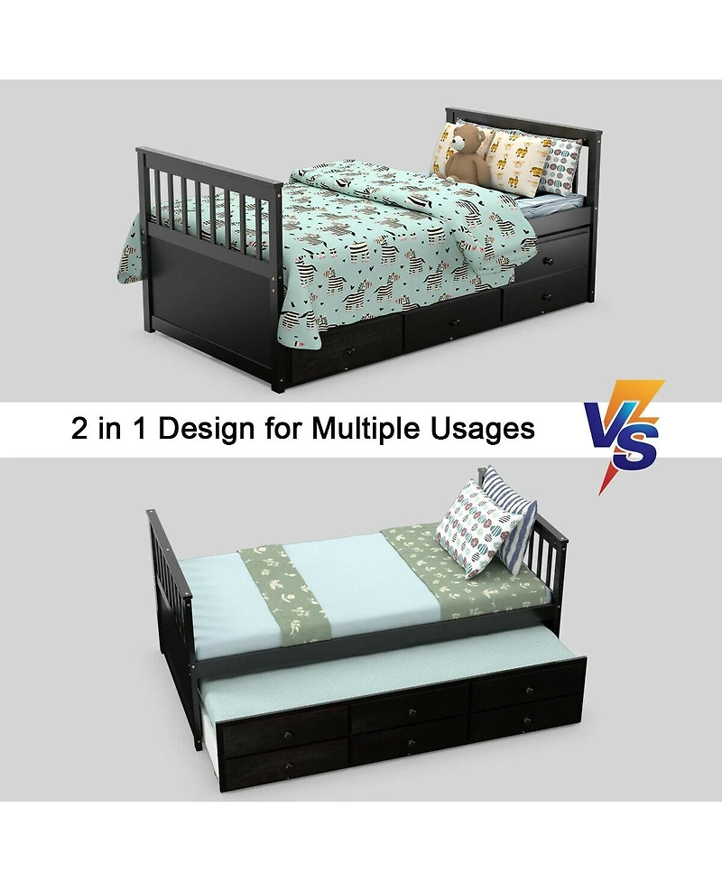 Twin Captain's Bed with Trundle and 3 Storage Drawers