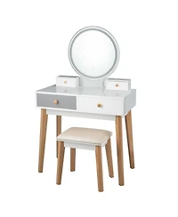 Makeup Dressing Table with 4 Drawers and Lighted Mirror