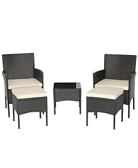 Gymax 5 Piece Patio Rattan Conversation Set Outdoor Wicker Sofa Set with 2 Ottomans