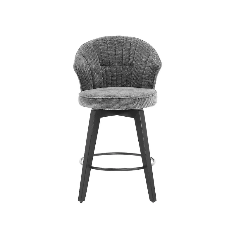 Set of 2 Swivel Counter Height Stools, 24.6" Chenille Upholstered Chairs with Wingback & Solid Wood Legs for Kitchen Island-The Pop Home