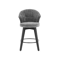 Set of 2 Swivel Counter Height Stools, 24.6" Chenille Upholstered Chairs with Wingback & Solid Wood Legs for Kitchen Island-The Pop Home