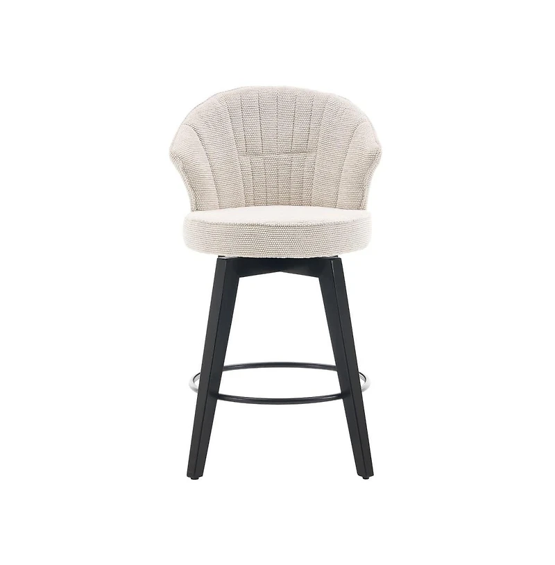 Set of 2 Swivel Counter Height Stools, 24.6" Chenille Upholstered Chairs with Wingback & Solid Wood Legs for Kitchen Island-The Pop Home