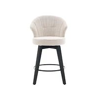 Set of 2 Swivel Counter Height Stools, 24.6" Chenille Upholstered Chairs with Wingback & Solid Wood Legs for Kitchen Island-The Pop Home