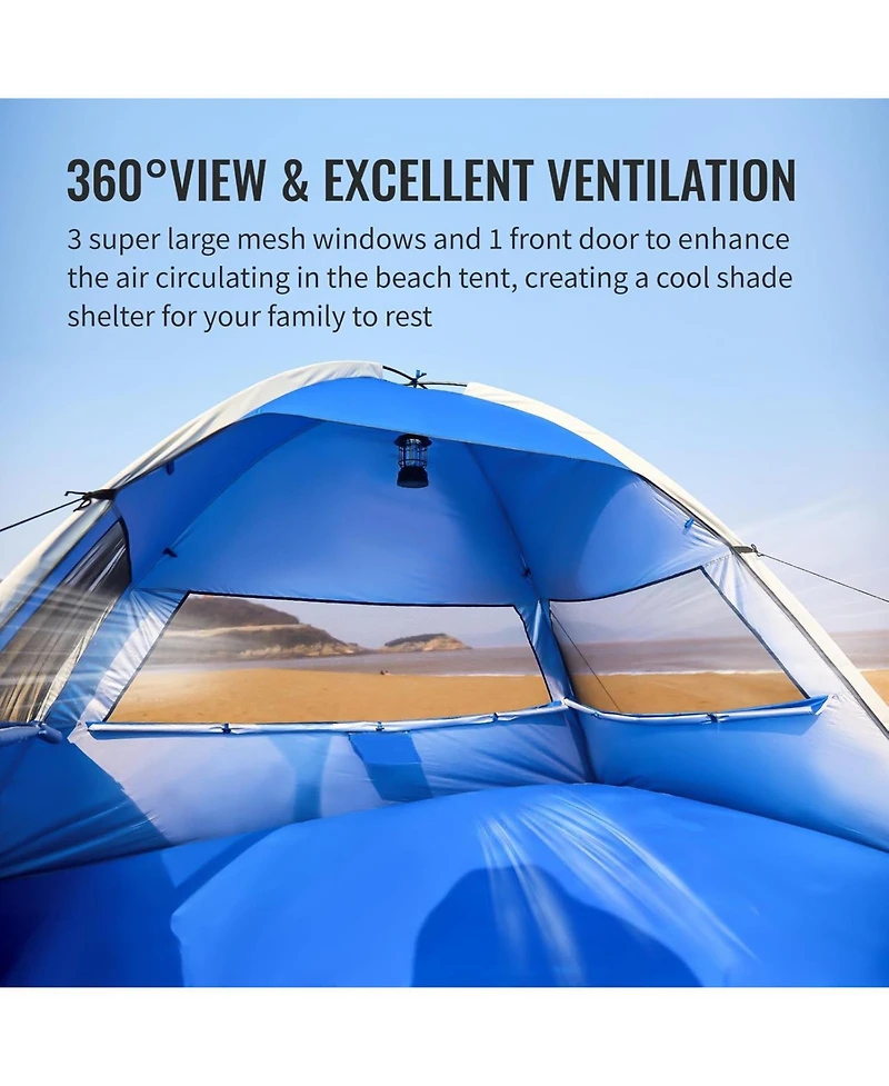 EchoSmile Beach Tent Sun Shelter for 3 Person, Beach Canopy Sun Protection Upf 50+, Easy Setup & Lightweight & Portable Cabana Tent Sun Shade for Baby