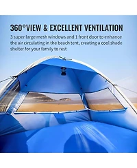 EchoSmile Beach Tent Sun Shelter for 3 Person, Beach Canopy Sun Protection Upf 50+, Easy Setup & Lightweight & Portable Cabana Tent Sun Shade for Baby