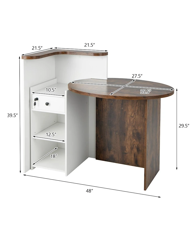 Front Reception Office Desk with Open Shelf and Lockable Drawer