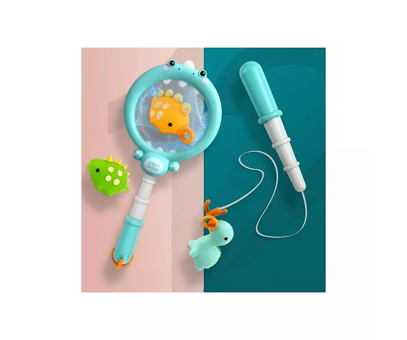 Sperric Toddler Fun Dinosaur Fishing Game – 4PCS Magnetic Floating Bath & Pool Toy Set with Wind-Up Rods, Engaging Water Play & Fine Motor Skil