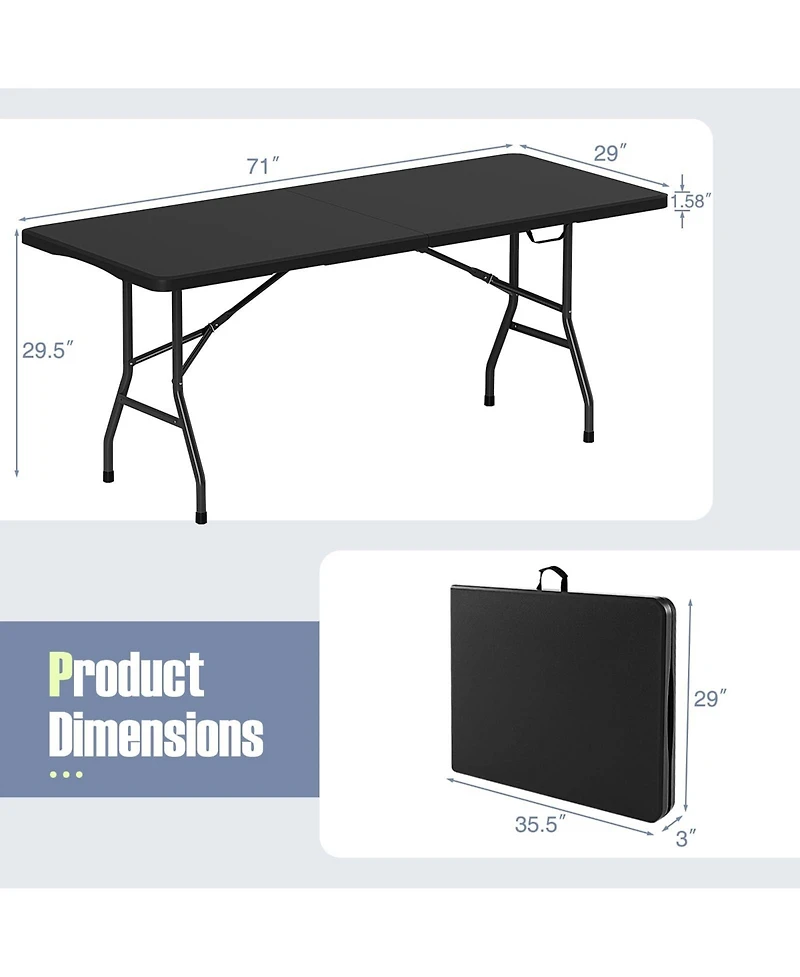 6 ft Portable Folding Table 350 Lbs Fold-in-Half Table with Hdpe Tabletop
