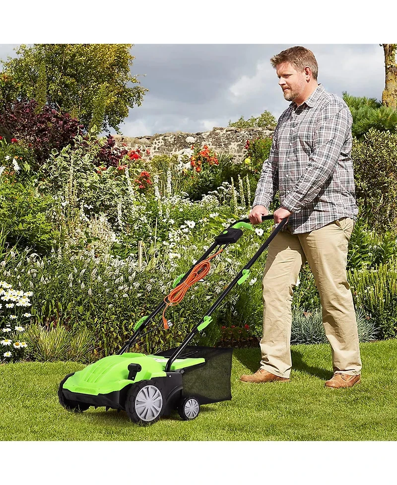 13 Inch 12 Amp Electric Scarifier with Collection Bag and Removable Blades