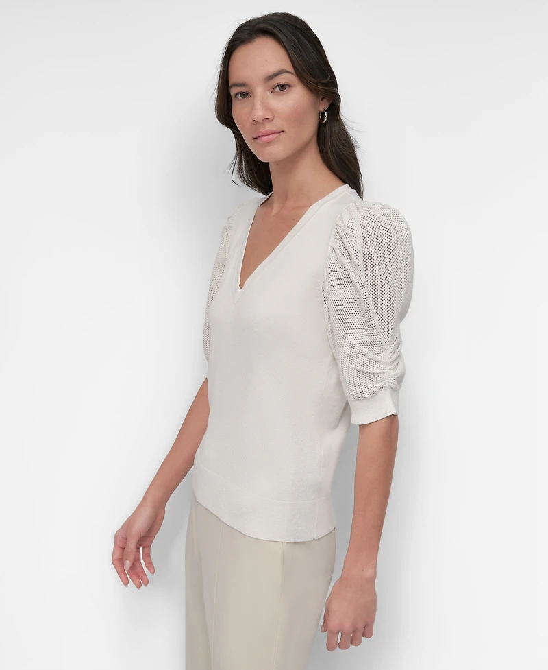 Dkny Women's Puff-Sleeve V-Neck Sweater