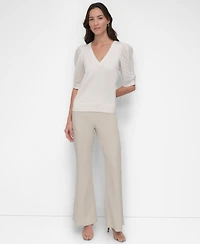 Dkny Women's Puff-Sleeve V-Neck Sweater