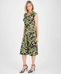 Kasper Womens Printed Cowlneck Top Midi Skirt