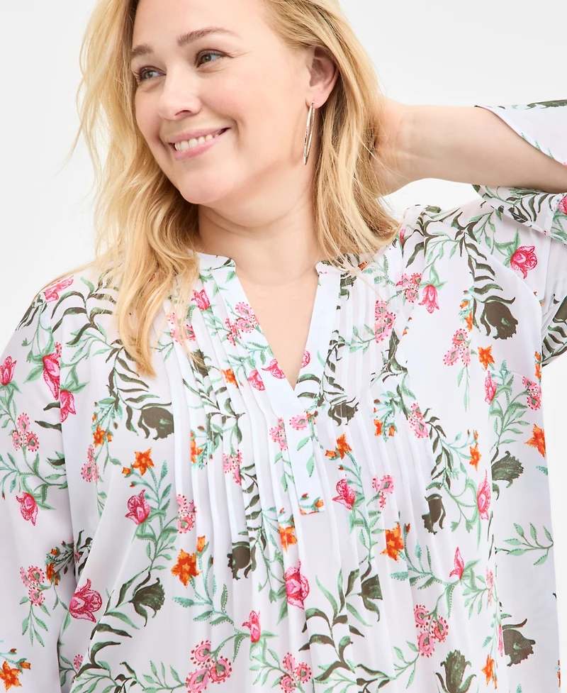 Style & Co Plus Printed Pintuck Top