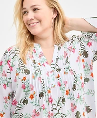 Style & Co Plus Printed Pintuck Top