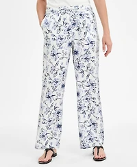 Charter Club Petite 100% Linen Printed Pull-On Pants, Exclusively at Macy's