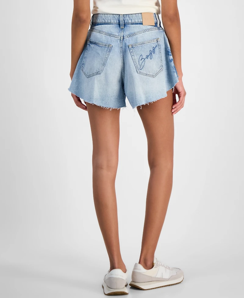 Boss Orange Women's Raw Shaped-Hem Denim Shorts