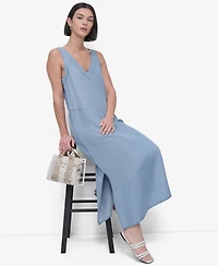 Dkny Women's Sleeveless V-Neck Side-Slit Dress