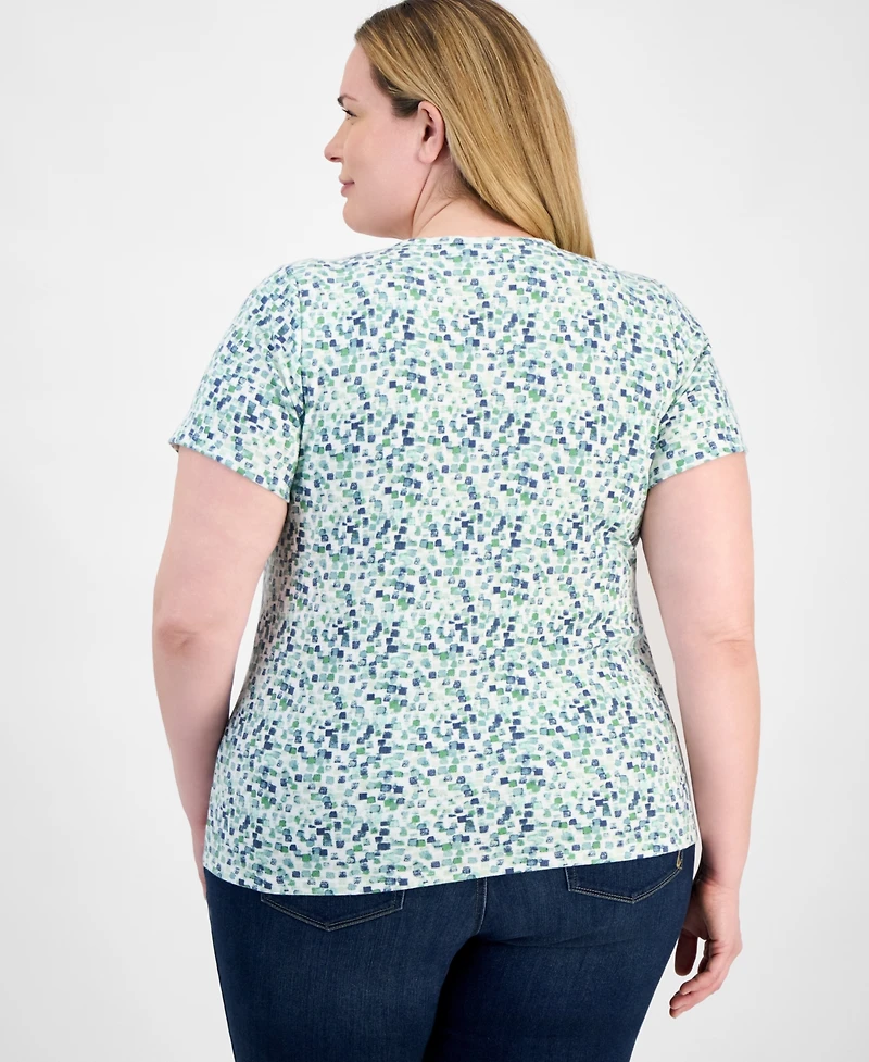 Style & Co Plus Size Printed V-Neck Tee, Exclusively at Macy's