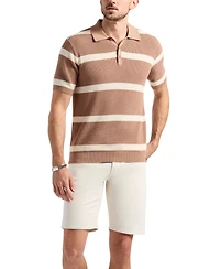 Men's Winder Short Sleeve Textured Striped Polo Sweater