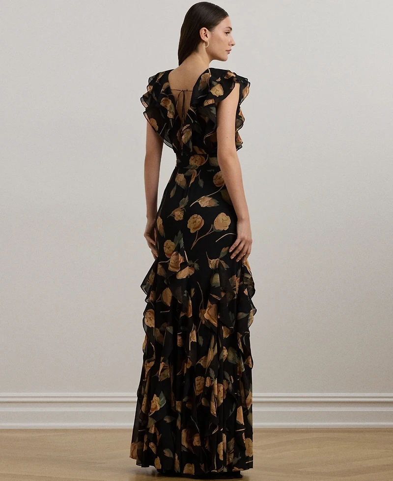 Lauren Ralph Women's Floral Ruffle-Trim Georgette Gown