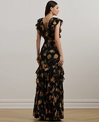 Lauren Ralph Women's Floral Ruffle-Trim Georgette Gown
