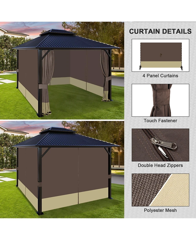 Aoodor Gazebo Curtain 10' x 12' Replacement Universal 4 Panel Sidewalls (Only Curtain)