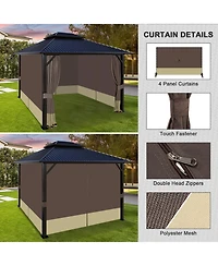 Aoodor Gazebo Curtain 10' x 12' Replacement Universal 4 Panel Sidewalls (Only Curtain)
