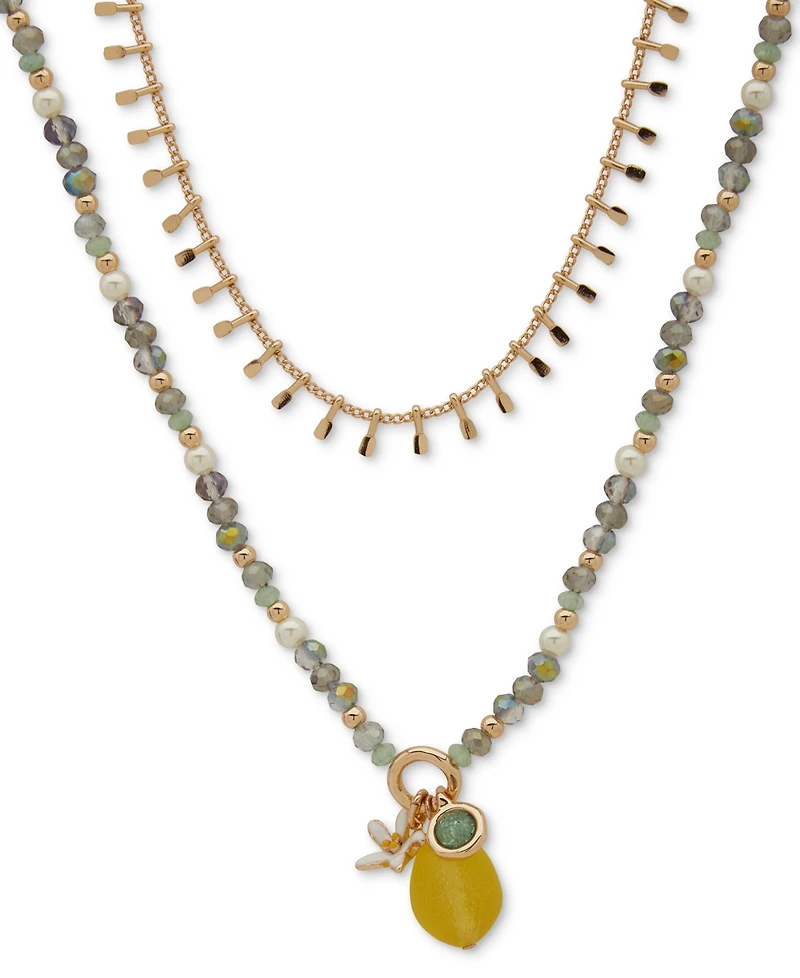 lonna & lilly Gold-Tone Mixed Bead Layered Pendant Necklace, 16" + 3" extender