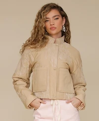 Avec Les Filles Women's Cotton Embroidered Cropped Jacket