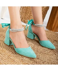 Miranda Low Block Heels with Pearls