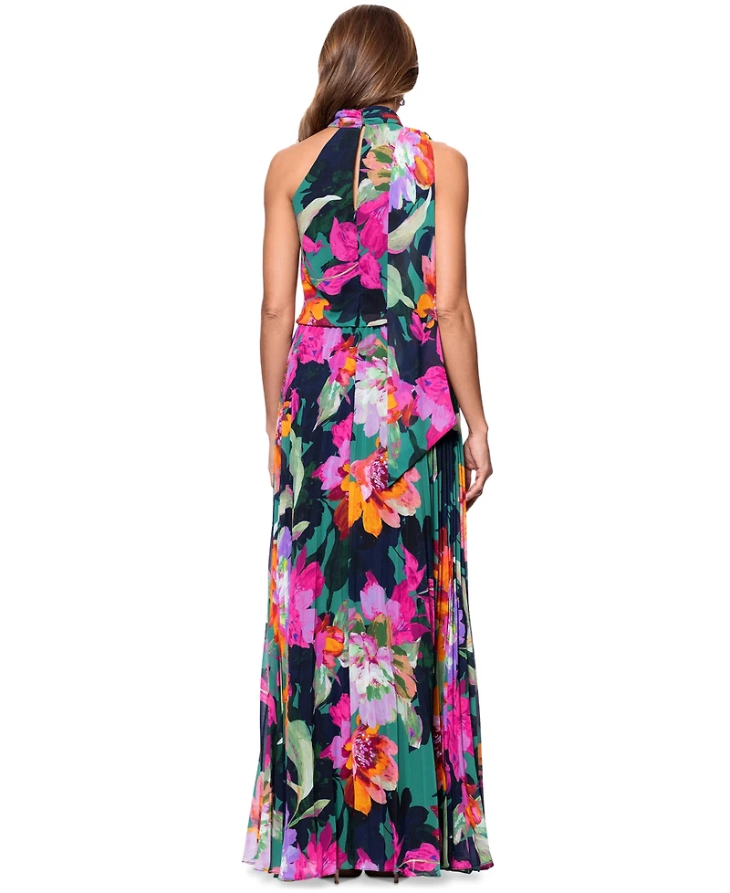 Xscape Women's Pleated Floral Chiffon Scarf Dress