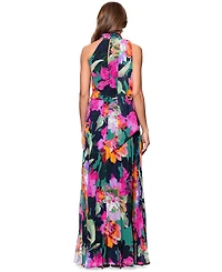 Xscape Women's Pleated Floral Chiffon Scarf Dress