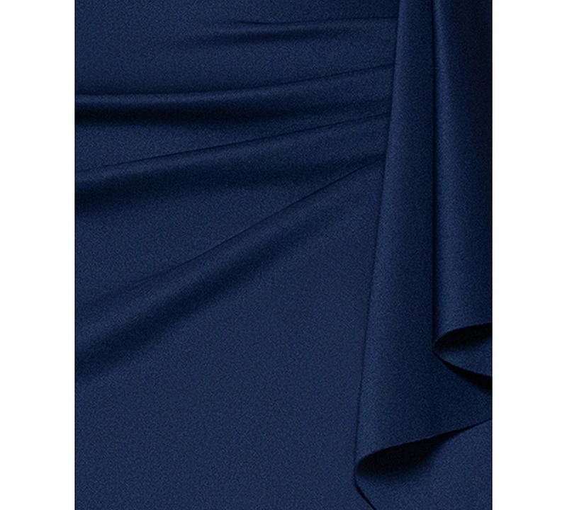Xscape Plus Short-Sleeve Boat-Neck Draped Sheath Dress