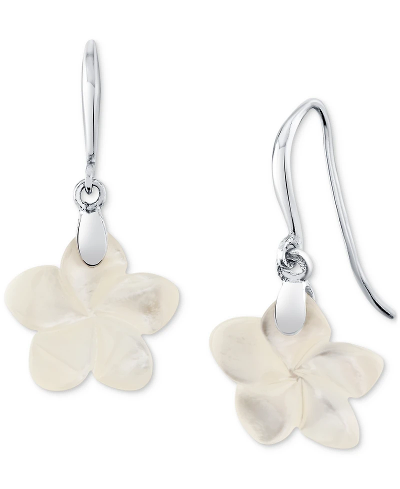 Mother-of-Pearl (15mm) Flower Drop Earrings in Sterling Silver