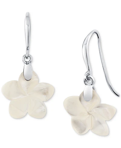 Mother-of-Pearl (15mm) Flower Drop Earrings in Sterling Silver