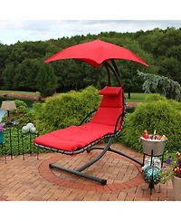 Outdoor Hanging Chaise Floating Lounge Chair with Canopy Umbrella and Arc Stand