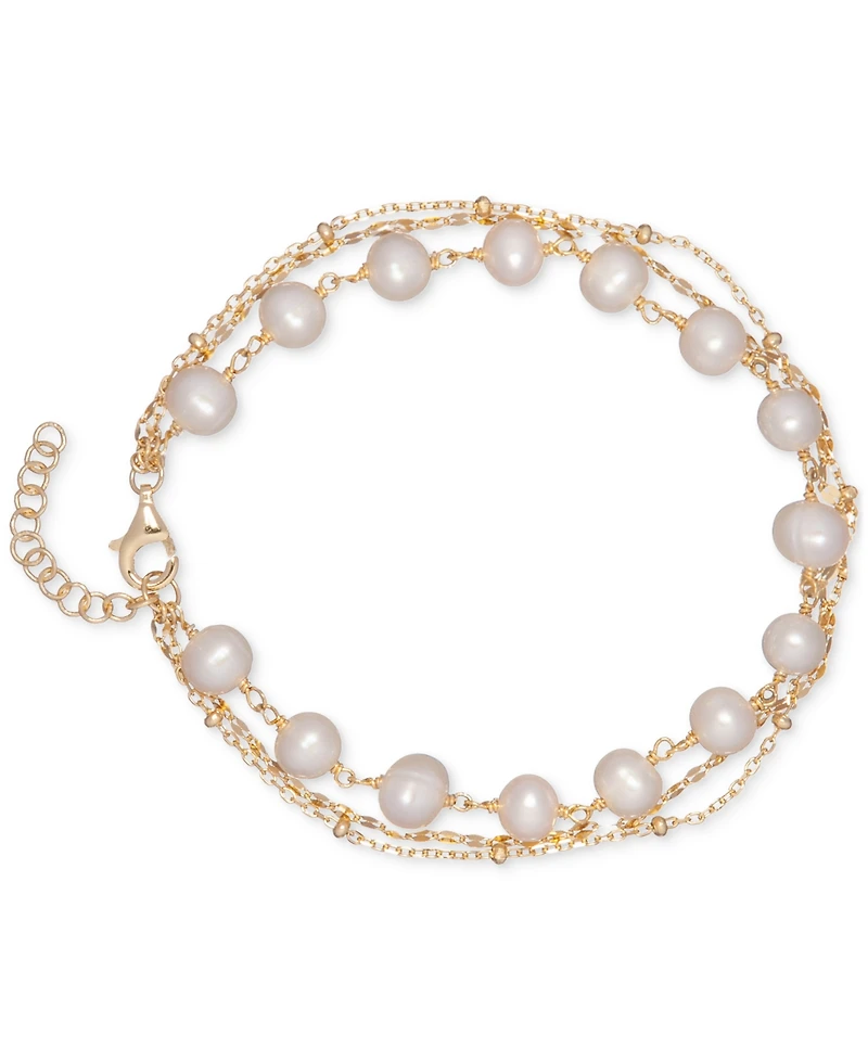 Cultured Freshwater Pearl (6mm) Triple-Strand Bracelet in 18k Gold-Plated Sterling Silver