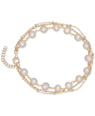 Cultured Freshwater Pearl (6mm) Triple-Strand Bracelet in 18k Gold-Plated Sterling Silver