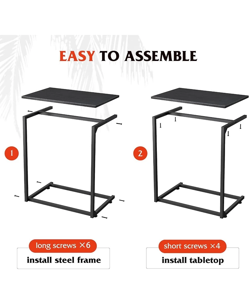 Wlive Side Table, C Shaped Wide End Table for Couch Sofa and Bed, Laptop Table, Tv Tray, 26 Inch Tall, Black