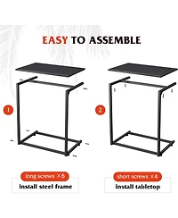 Wlive Side Table, C Shaped Wide End Table for Couch Sofa and Bed, Laptop Table, Tv Tray, 26 Inch Tall, Black