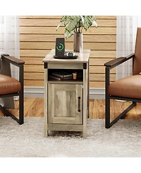 Wlive End Table with Charging Station, Side Table with Usb Ports and Outlets, Narrow Side Table for Small Spaces, Living Room, Couch