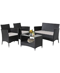 Gymax Piece Patio Rattan Conversation Set Outdoor Wicker Sofa Set w/ Coffee Table Cushions