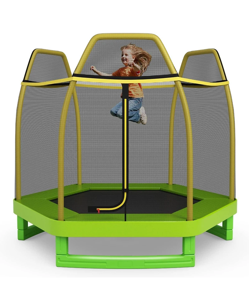 7 Ft Trampoline for Kids, Heavy Duty Steel Frame Small Mini Toddler Trampoline, Great Gifts for Boys Girls, Outdoor Indoor Kids Trampoline with Net, f