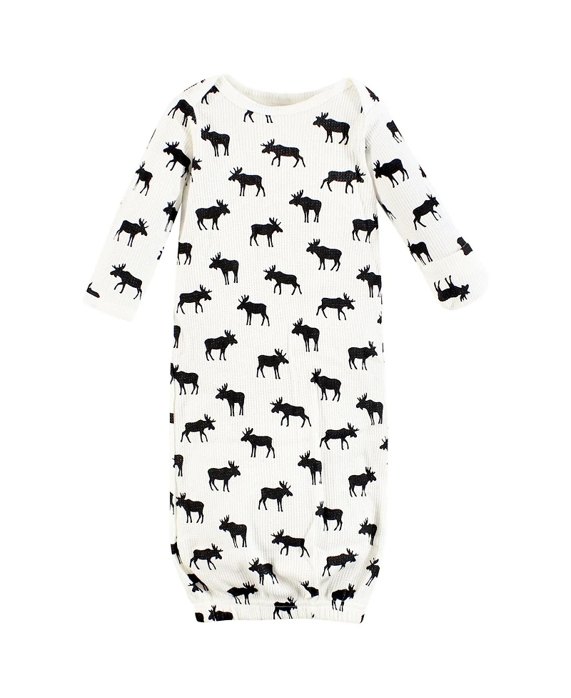 Hudson Baby Boys Thermal Gown 3pk, Sage Dinosaur, Newborn