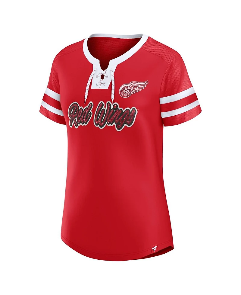 Fanatics Women's Red Detroit Wings Iconic Athena Lace-Up T-Shirt