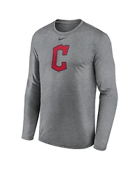 Nike Men's Heather Gray Cleveland Guardians Logo Legend Long Sleeve T-Shirt
